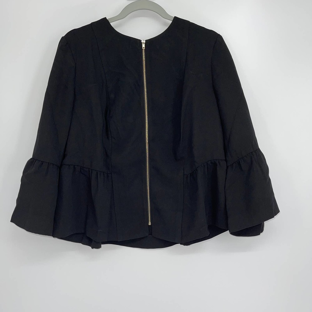 JESSICA LONDON BLACK LONG BUTTERFLY SLEEVE FULL ZIP BLOUSE SIZE 14W